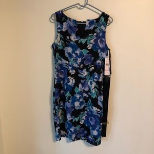 Chetta B Womens Dress Sz 6 Flower Print Sleeveless Sheath Split V Neck Zip Back